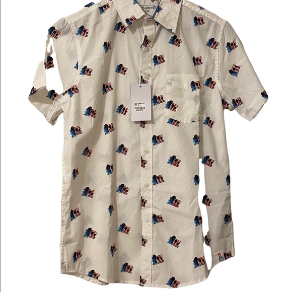 Free Planet Men's Stars and Stripes Flags Palm Tree White Logo Tag NWT $50 Sz M - Picture 2 of 8